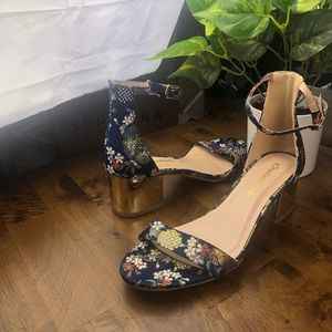 SOLD • Embroidered Gold Heel Sandals